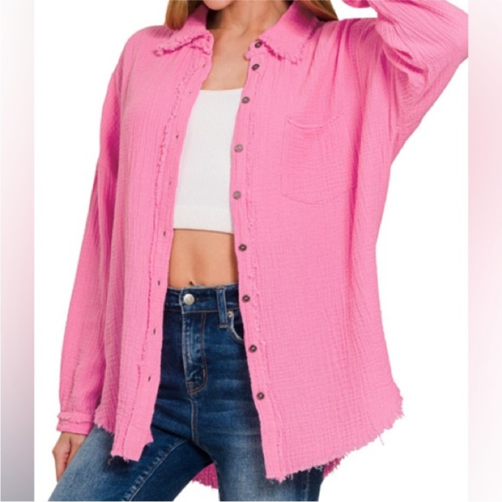 Zenana Outfitters Pink Button Down Shirt